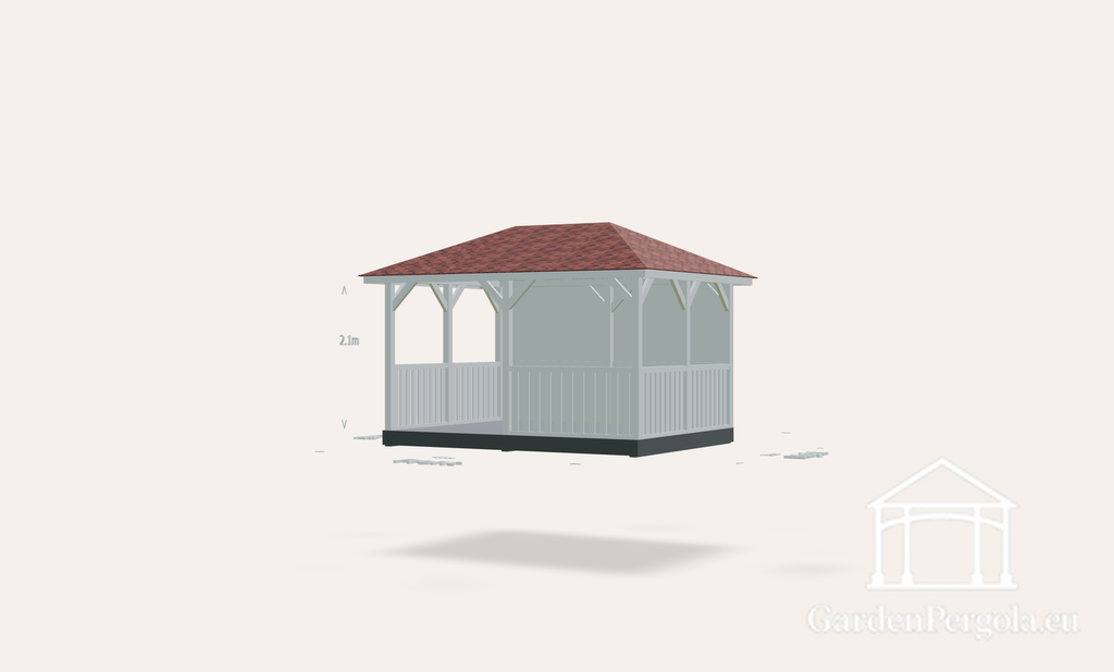 Gazebo 3x4m with red shingle four slope roof