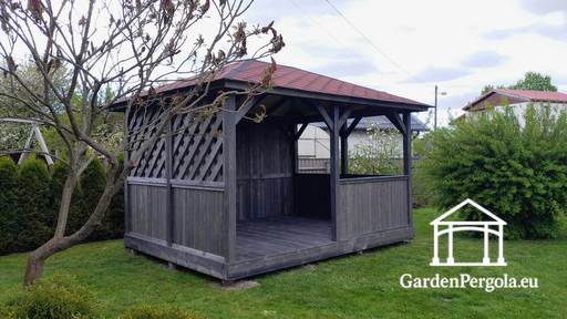 3x4m Träpaviljong mörkgrå - garden gazebo pergola