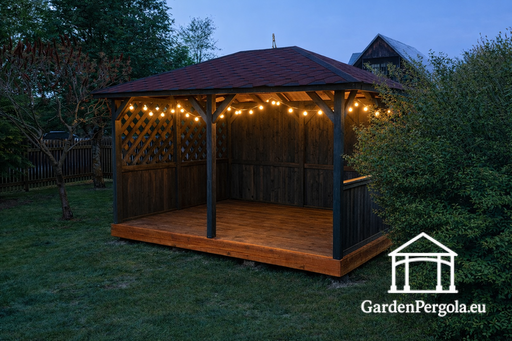 3x4m Träpaviljong mörkgrå