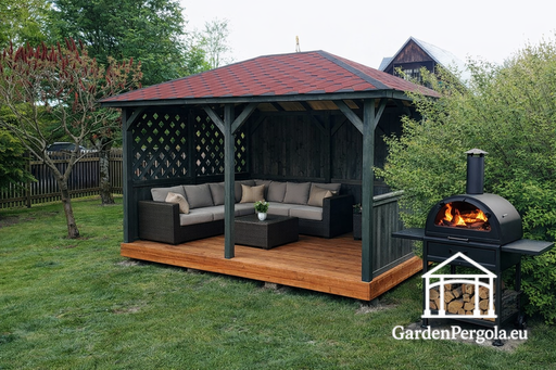 3x4m Träpaviljong mörkgrå