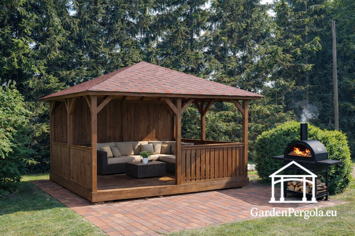 4x4 Brun Trädgårdspaviljong i Trä