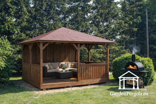 4x4 Brun Trädgårdspaviljong i Trä