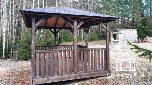 3x4m Mörkbrun trädgårdspaviljong