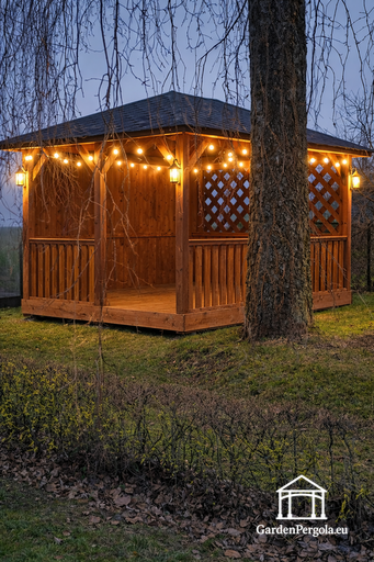 3x4m Brun Trädgårdspaviljong i Trä - garden gazebo pergola