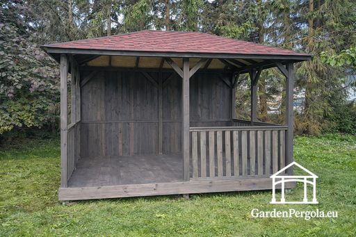 3x4 Standard Mörkgrå Trädgårdspaviljong med Rött Shingeltak - garden gazebo pergola