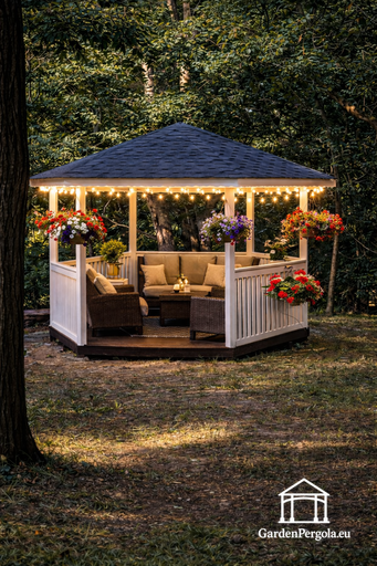 Vitt lusthus med sex sidor