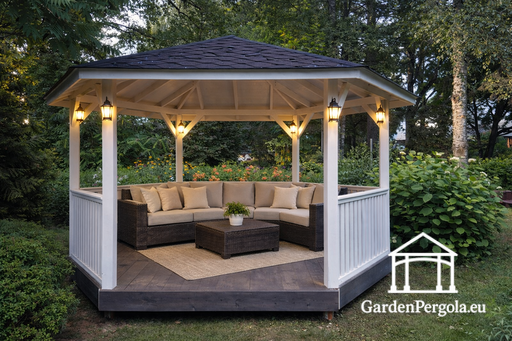 Vitt lusthus med sex sidor