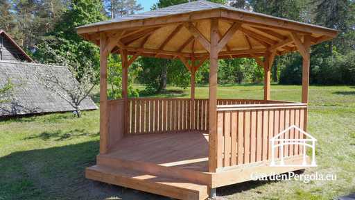 Sexkantig ljusgrå trädgårdspaviljong - garden gazebo pergola