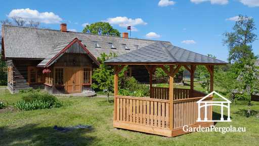 Sexkantig ljusgrå trädgårdspaviljong