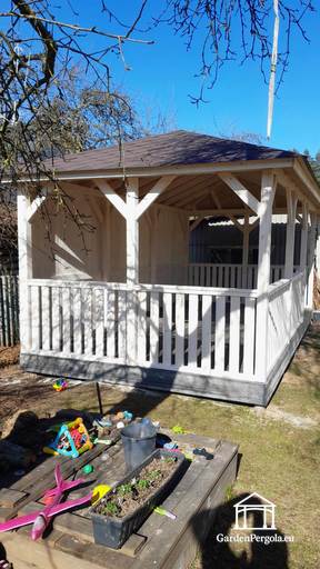 4x6m vit trädgårdspaviljong med mörkgrått golv