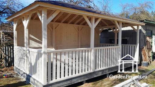 4x6m vit trädgårdspaviljong med mörkgrått golv