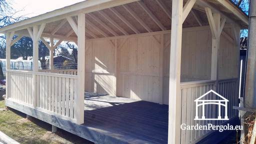 4x6m vit trädgårdspaviljong med mörkgrått golv