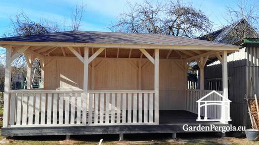 4x6m vit trädgårdspaviljong med mörkgrått golv - garden gazebo pergola
