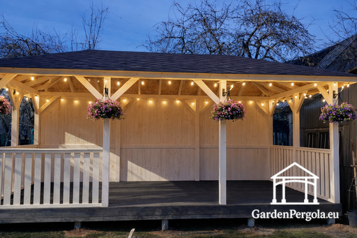 4x6m vit trädgårdspaviljong med mörkgrått golv