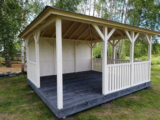 Mysig 4x4,5 m vit trädgårdspaviljong