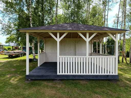 Mysig 4x4,5 m vit trädgårdspaviljong - garden gazebo pergola