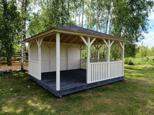 Mysig 4x4,5 m vit trädgårdspaviljong