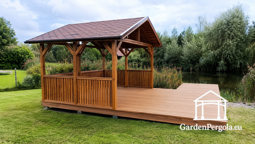 3x4 m träpaviljong med en rymlig 4x4 m terrass - garden gazebo pergola