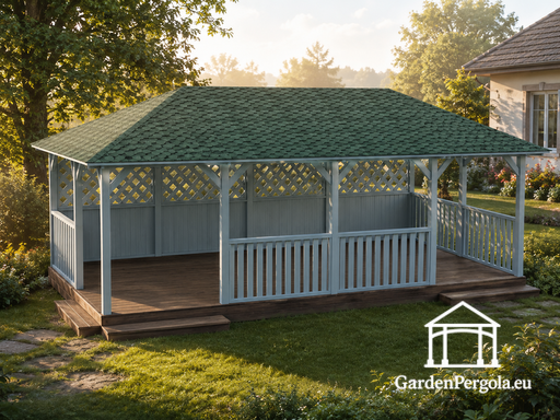 4x8 m trädgårdspaviljong i trä - garden gazebo pergola