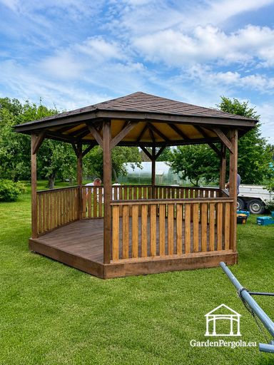 Sexkantig Trädgårdspaviljong i Trä med Shingeltak — Mysig, Praktisk och Naturligt Elegant - garden gazebo pergola