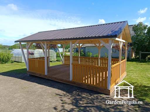 4x7 m Skräddarsytt Trädgårdspaviljong — Rymligt Trädgårdspaviljong med Golv och Sadeltak - garden gazebo pergola