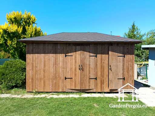 3x5,5 m Skräddarsydd Trädgårdsbod i Trä — Rymligt Förråd med Breda Dubbelportar - garden gazebo pergola