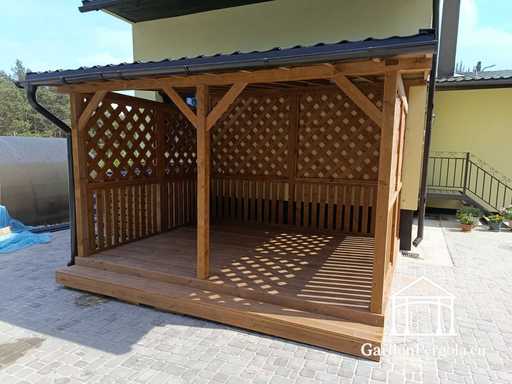 3x3,5 m Naturlig Träutbyggnad med 1,3x1,3 m Luftkonditioneringsskydd - garden gazebo pergola
