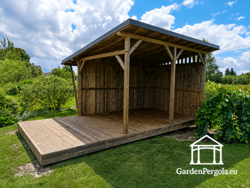 3x6 m naturlig träträdgårdspaviljong täckt med 3x4 m tak - garden gazebo pergola