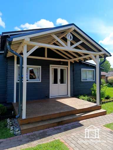 3x4 m Husansluten Träveranda med Terrass och Täckt Tak - garden gazebo pergola