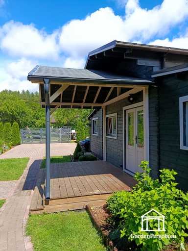 3x4 m Husansluten Träveranda med Terrass och Täckt Tak