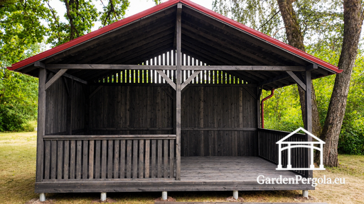 4x6 m Mörkgrå Trädgårdspaviljong i Trä med Metalltak - garden gazebo pergola