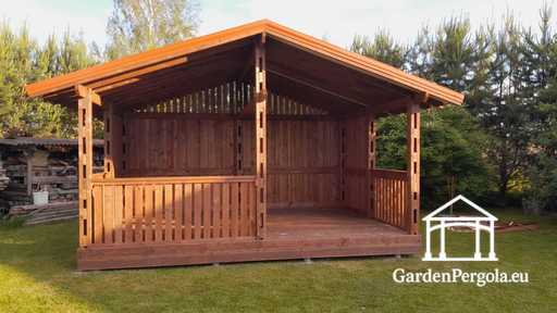 4x6 m Brun Träpaviljong för Trädgården - garden gazebo pergola