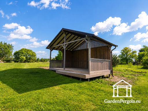 4x6 m Grå Trägazebo med Trappsteg - garden gazebo pergola