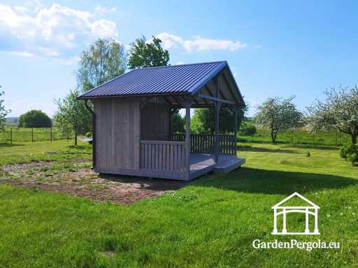 4x6 m Grå Trägazebo med Trappsteg