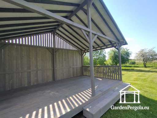 4x6 m Grå Trägazebo med Trappsteg