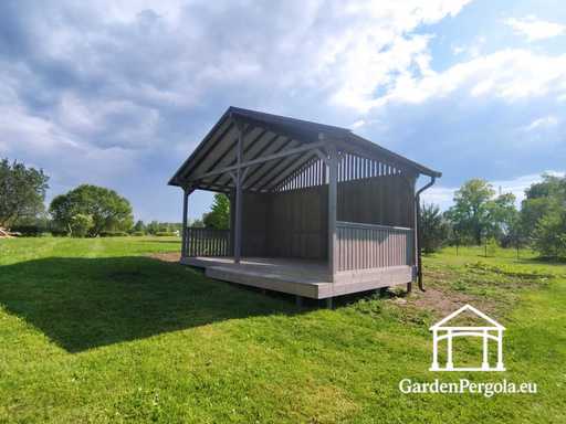 4x6 m Grå Trägazebo med Trappsteg