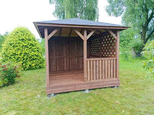 3×3 m Brun Trägazebo för Trädgården med Golv