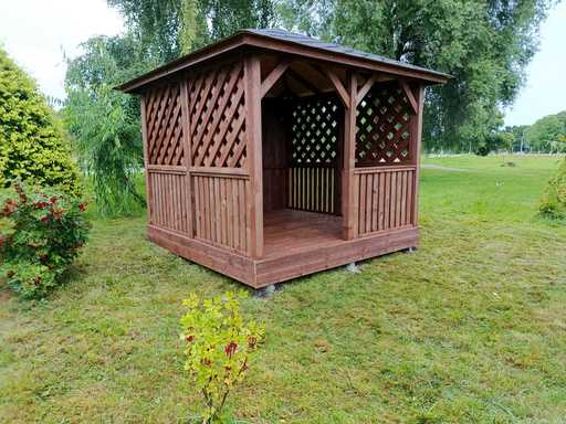 3×3 m Brown Wooden Garden Gazebo with Floor