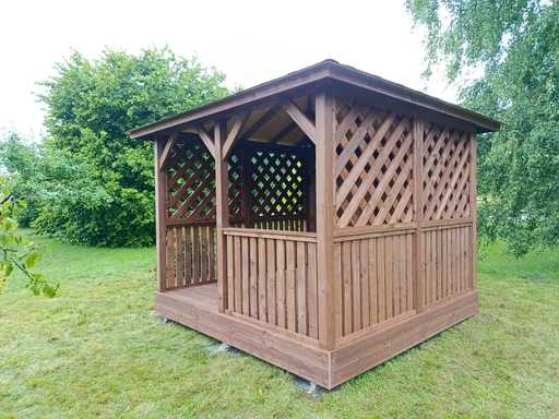 3×3 m Brun Trägazebo för Trädgården med Golv