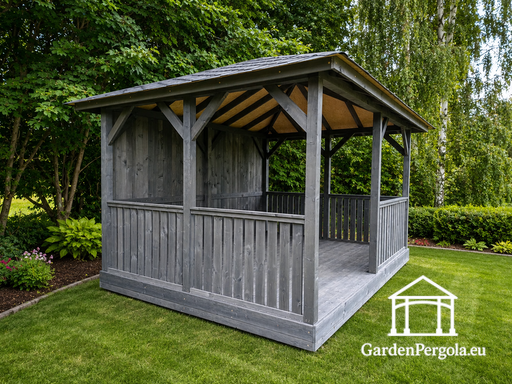 3x4 m Mörkgrå Trägazebo för Trädgården