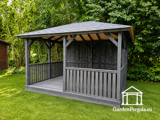 3x4 m Mörkgrå Trägazebo för Trädgården