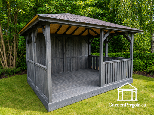 3x4 m Mörkgrå Trägazebo för Trädgården