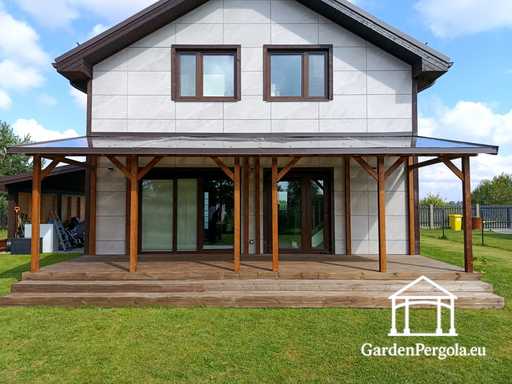 Naturlig 2,4 x 9 m träveranda utan terrass - garden gazebo pergola