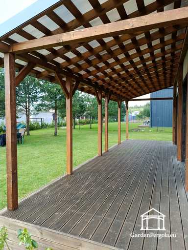 Naturlig 2,4 x 9 m träveranda utan terrass
