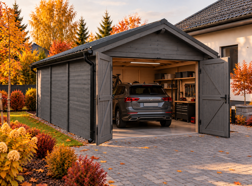 4 × 5 m trägarage med sadeltak i metall
