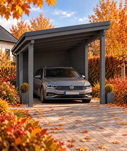 Träcarport 4 × 4,5 m med pulpettak
