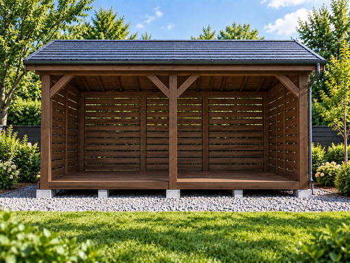 3 × 4,5 m öppen vedbod i trä med sadeltak - garden gazebo pergola