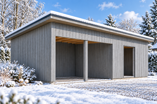4 × 6 m vedbod–trädgårdsförråd med pulpettak