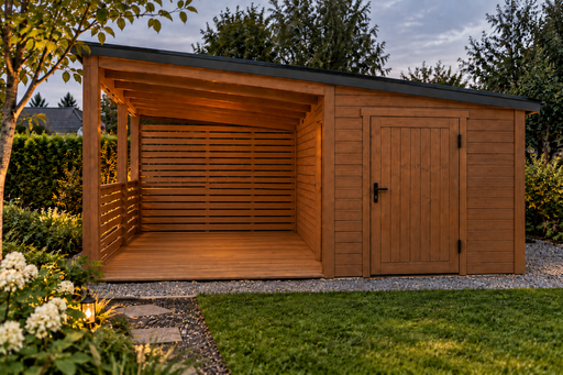4,5x4,5 m trädgårdsbyggnad i trä med förrådsutrymme och tak - garden gazebo pergola