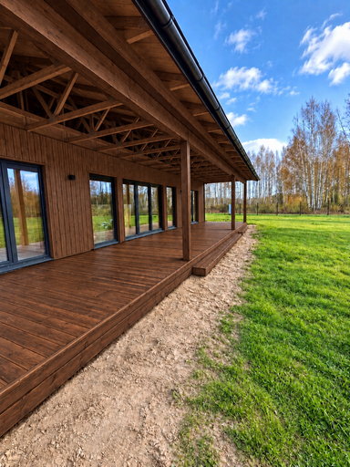 13 x 3 m naturlig träterrass med trappsteg - garden gazebo pergola